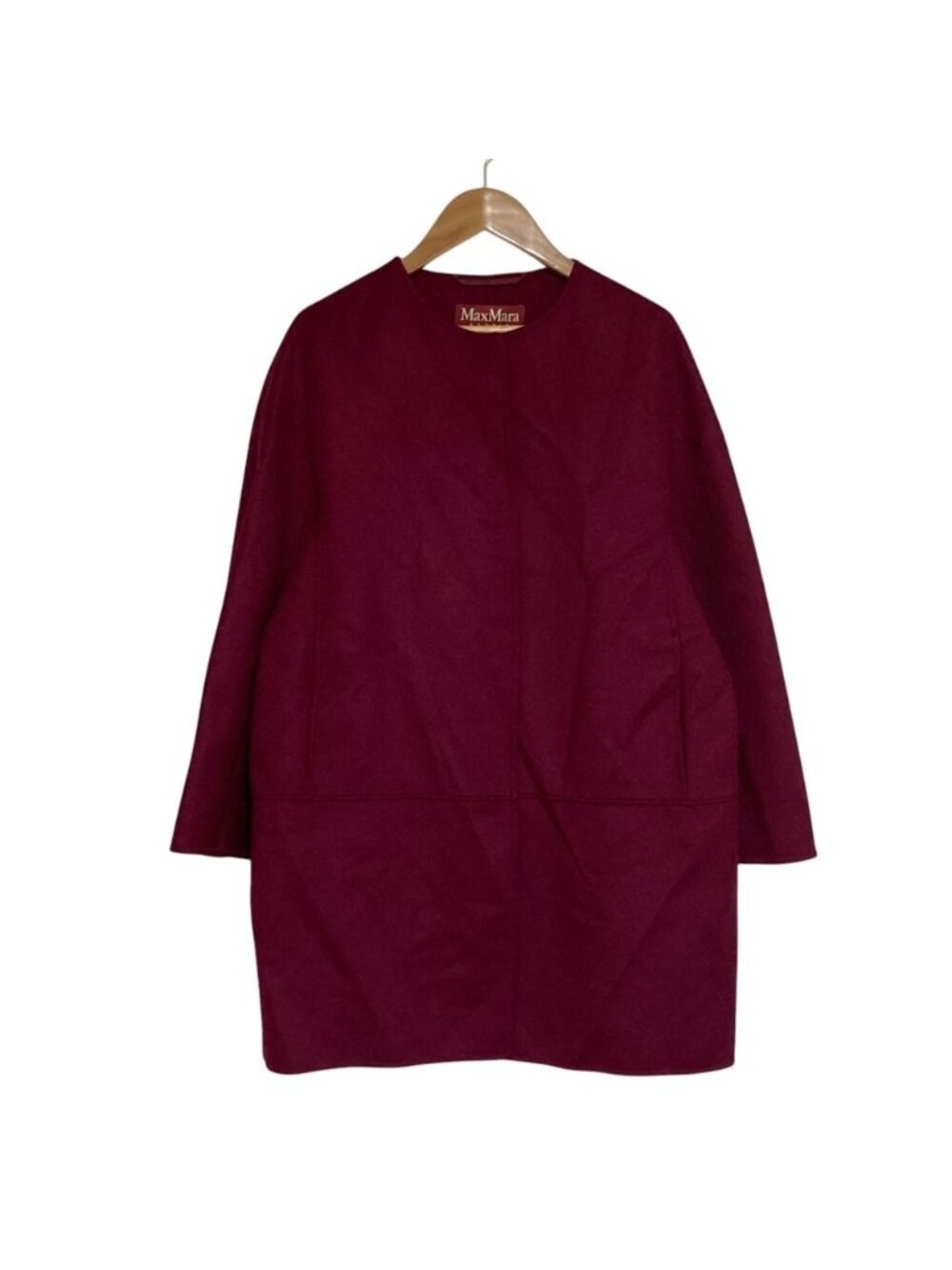 Max Mara Studio Cucito a Mano Cashmere Silk Blend Woo Roulis Bar Coat Wine 40